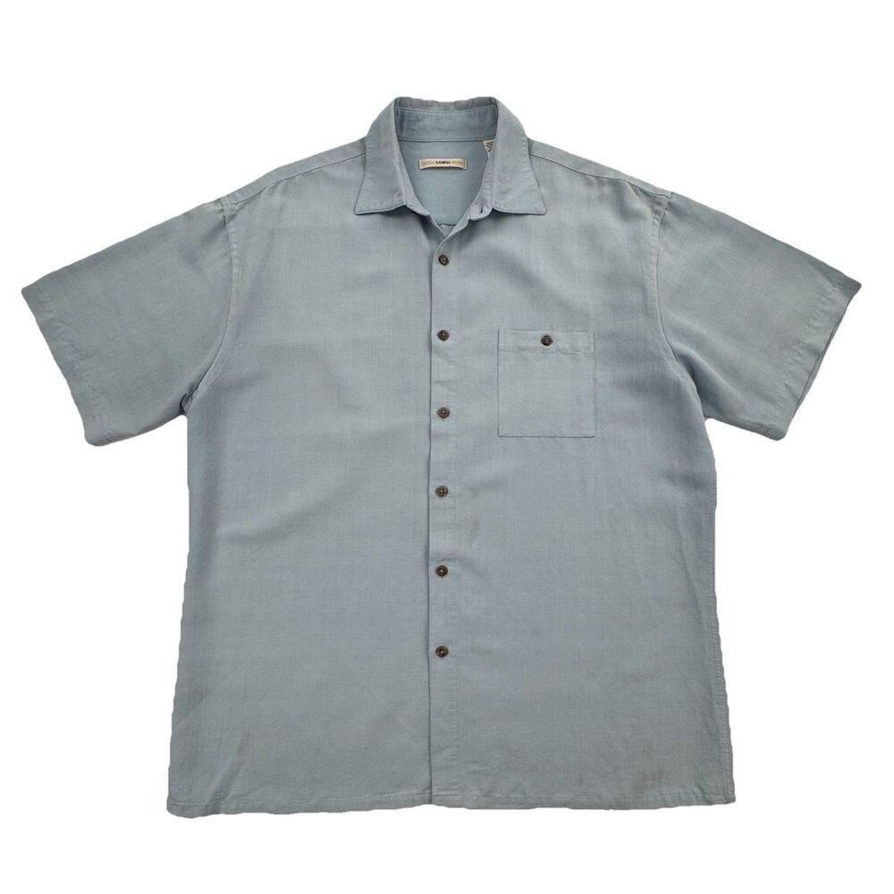 Moda Campia Moda Mens Blue Button Front Shirt Rayon Blend Size L